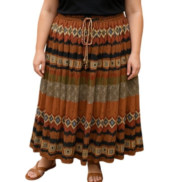 Zero Zero Dresses & Skirts - Zero Zero Womens Size XL Boho Maxi Skirt Drawstring Waist Tribal Print